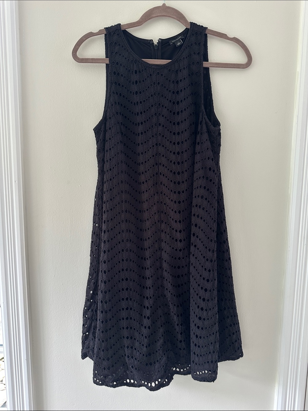 Ann Taylor Black Sleeveless Eyelet Mini Dress